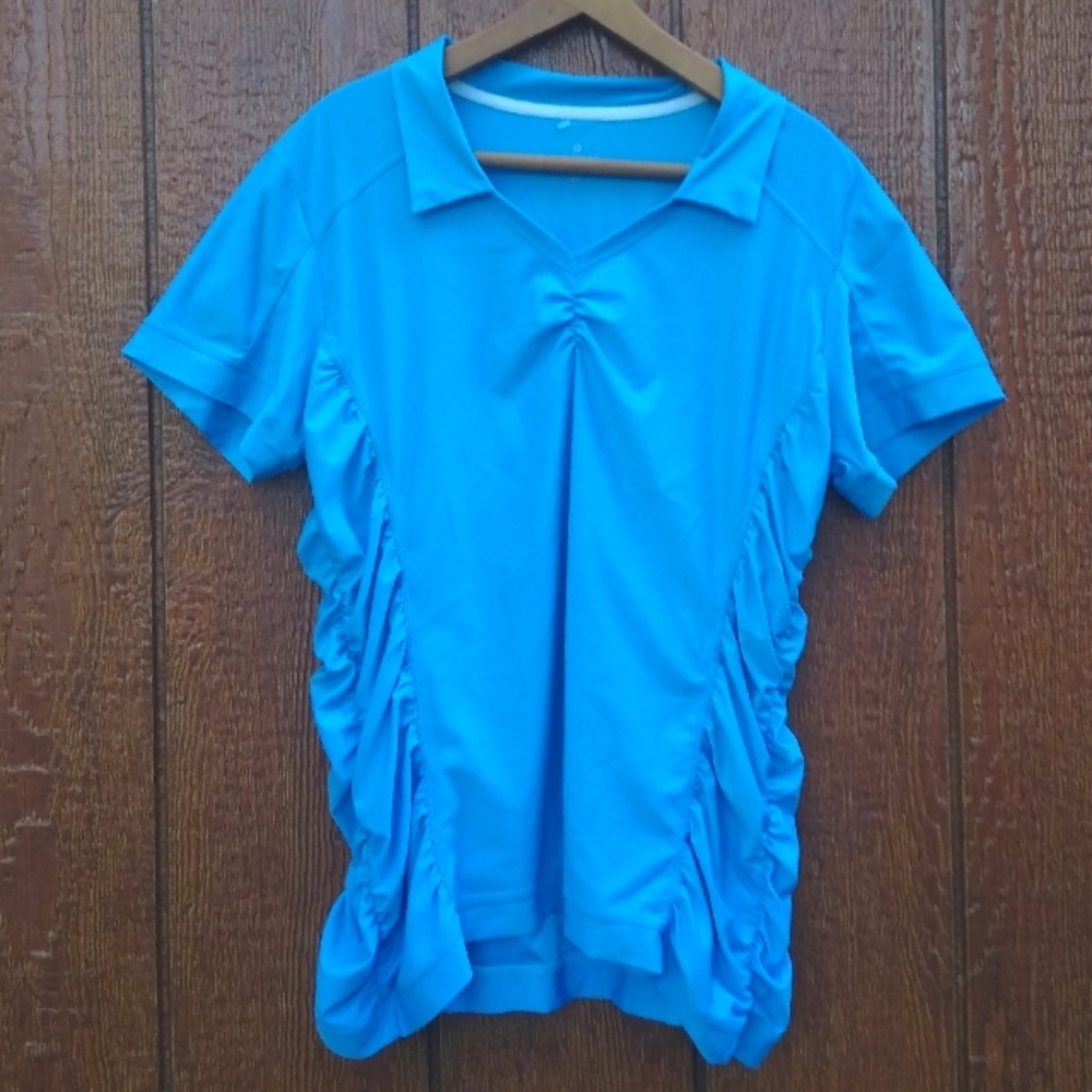Athleta Blue Plus Size Cinched Ruching  Blue Tennis Activewear Tee Shirt Size 2X